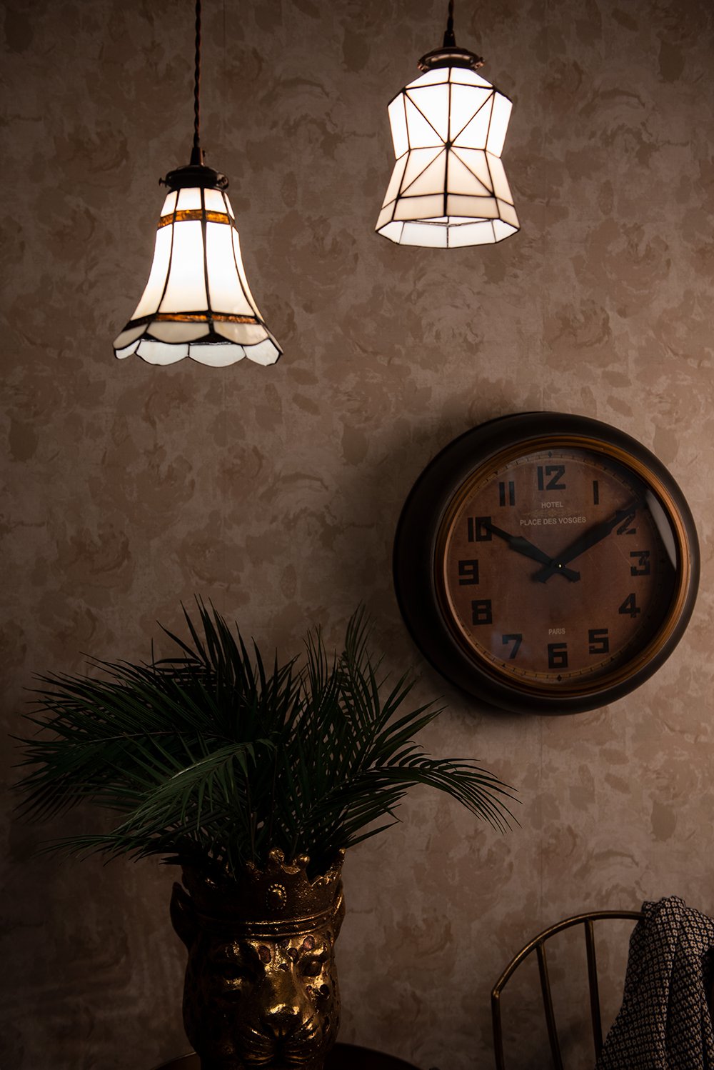 Hanglamp Tiffany Ø 15x115 cm wit Bruin Glas Hanglamp Eettafel
