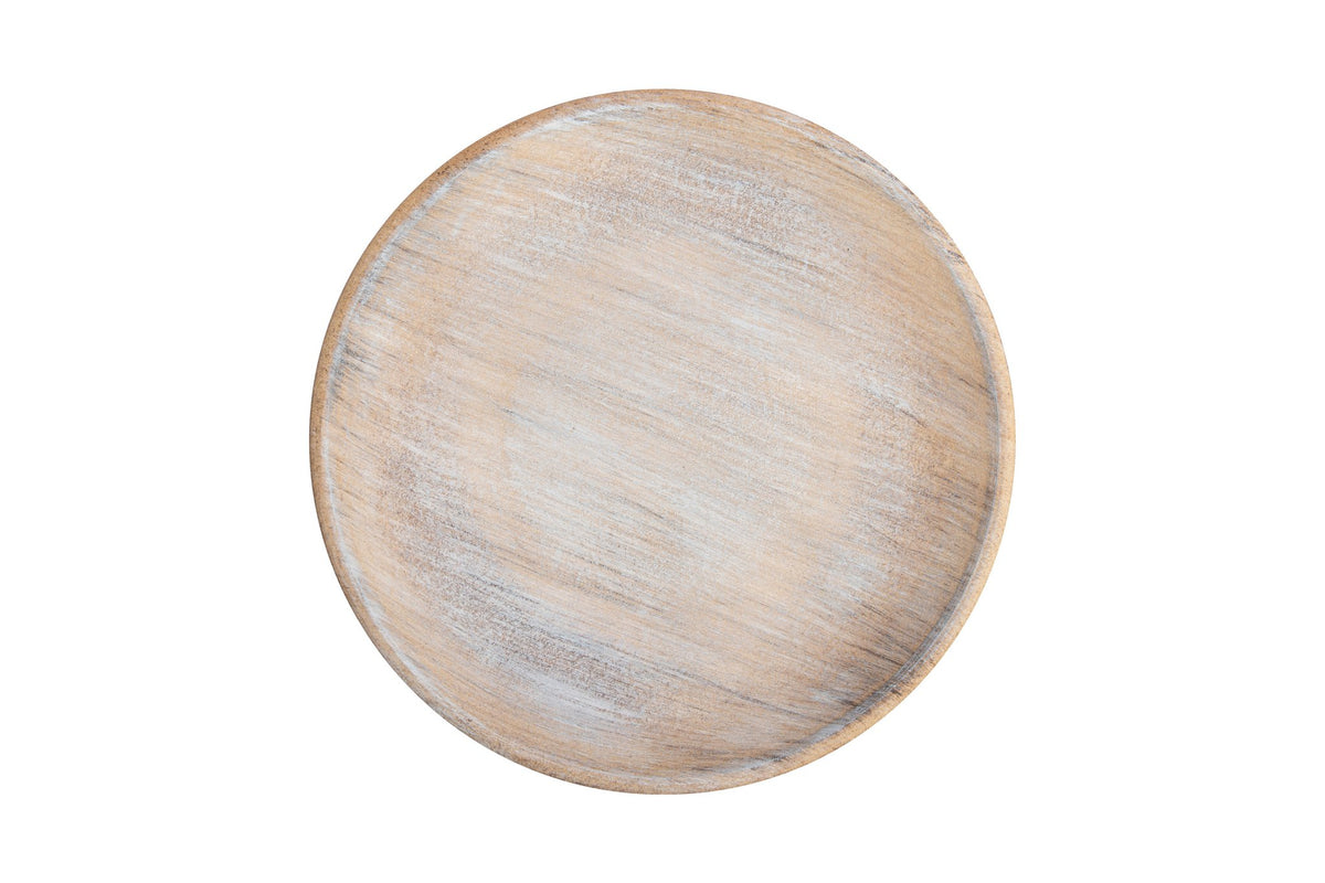 Houten schaal rond 45cm wit gewassen