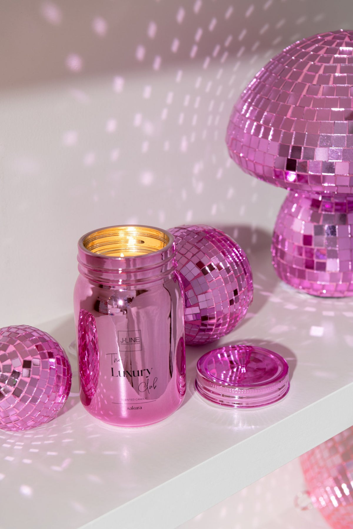 J-Line geurkaars Voorraadpot - Sakura - glas - roze - 69U