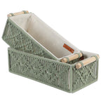 Mosgroene handgemaakte decoratieve mand van katoen – set van 2 stuks