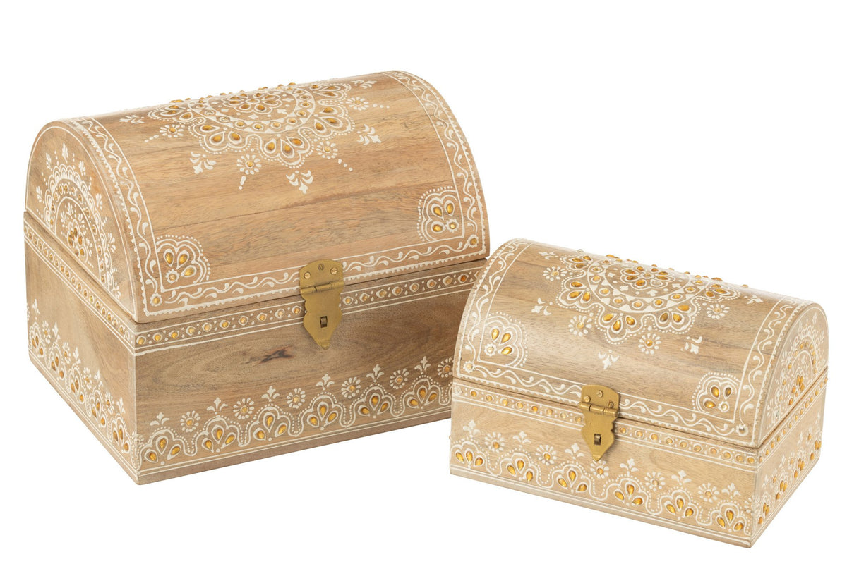 J-Line Set Van 2 Dozen Rechthoekig Kralen Mango Hout Naturel/Wit
