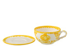 J-Line kopje + schoteltje Granada - keramiek - wit/geel