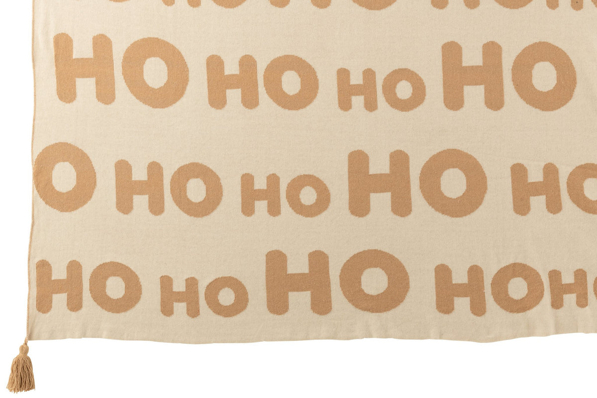 J-Line deken Hohoho - polyester - wit/beige