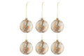 J-Line kerstbal Marmerlook - glas - wit/goud - small - doos van 6