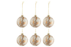 J-Line kerstbal Marmerlook - glas - wit/goud - small - doos van 6