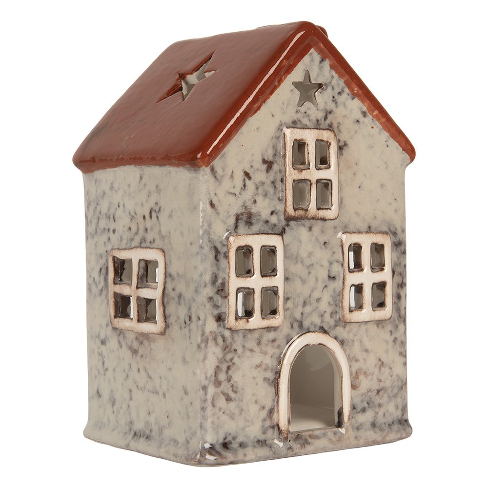 Waxinelichthouder Huis 8x7x13 cm Grijs Keramiek