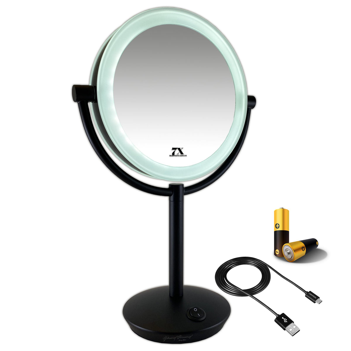Metalen Make-up LED Spiegel zwart Ø19cm doorsnee