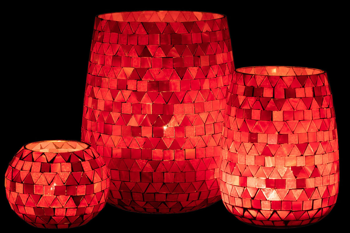 J-Line Windlicht Mozaiek Driehoek Glas Rood/Roze Large