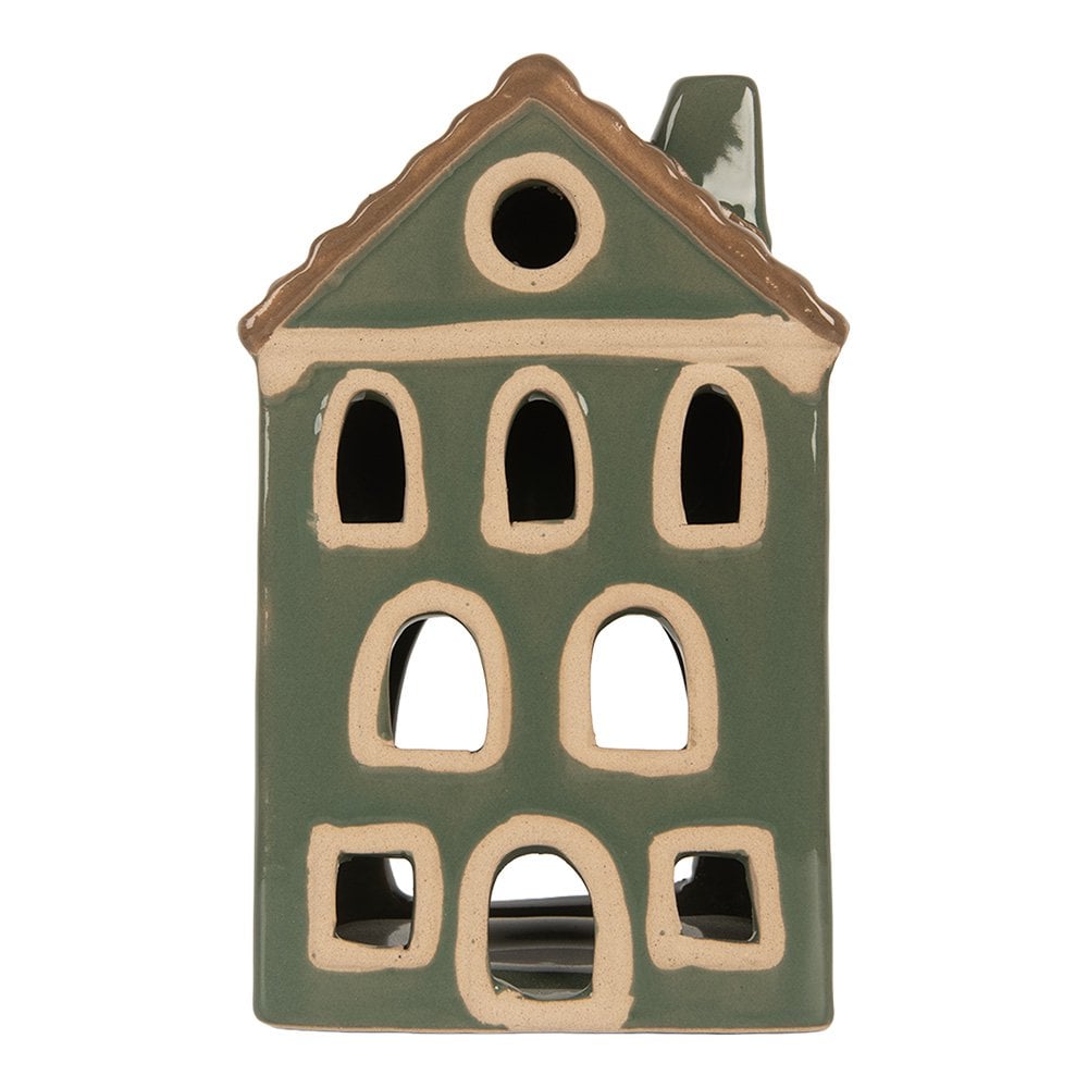 Waxinelichthouder Huis 9x8x15 cm Groen Keramiek