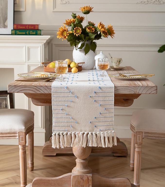 Decoratieve tafelloper – tafellinnen van puur katoen – ontwerp met thermische bescherming – 14x72 inch
