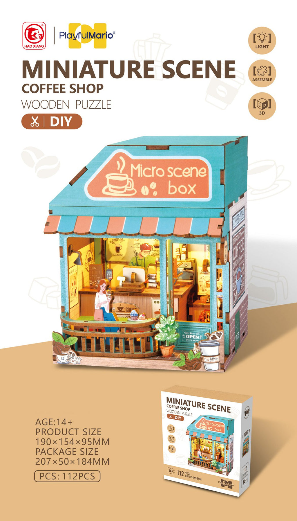 DIY Miniature Scene 3D Coffeeshop met LED- verlichting- MDF