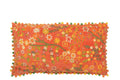J-Line kussen Rechthoek Bloemen + Pompoms - fluweel - oranje
