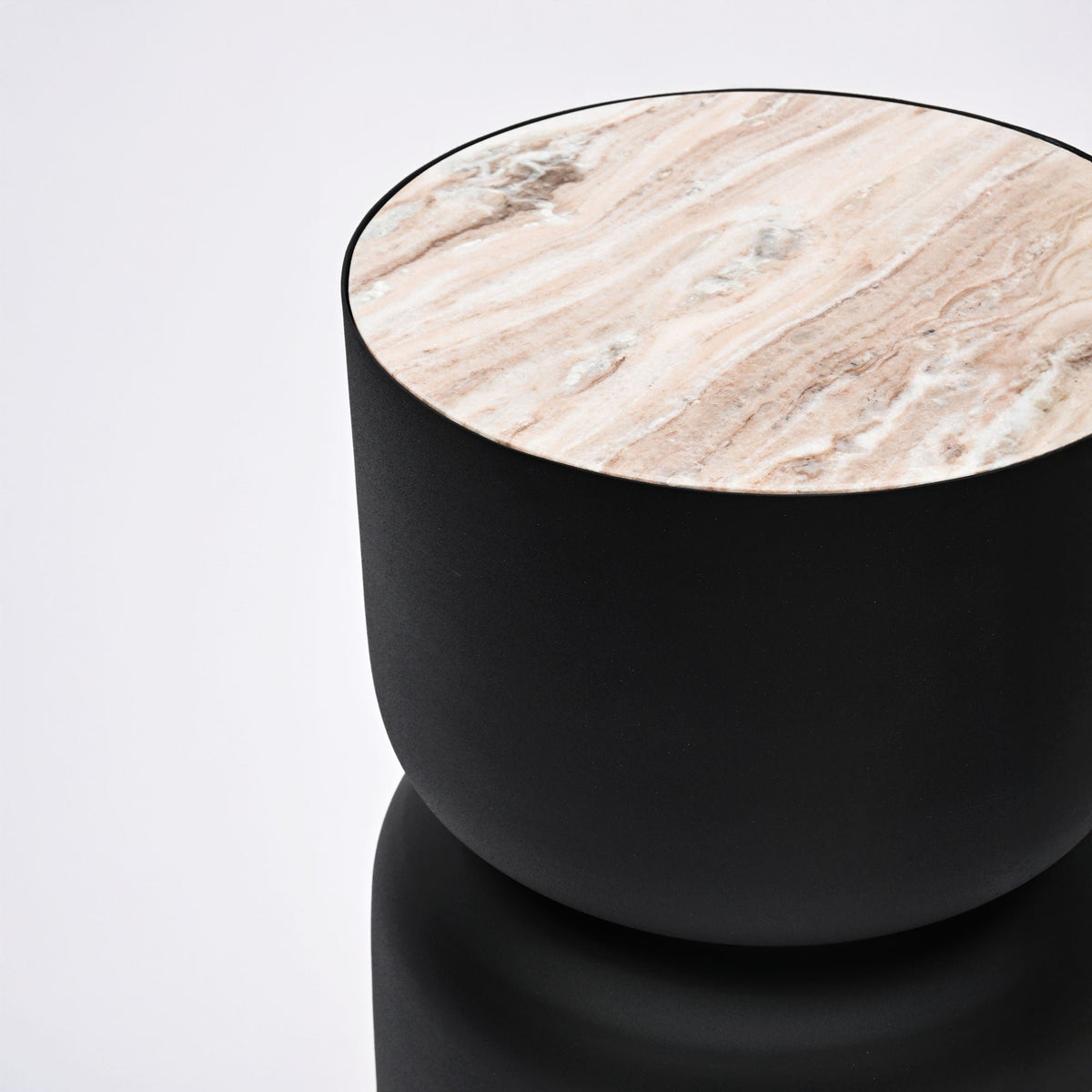 Marmeren Drum Bijzettafel - Zwart Ijzer - Modern Design