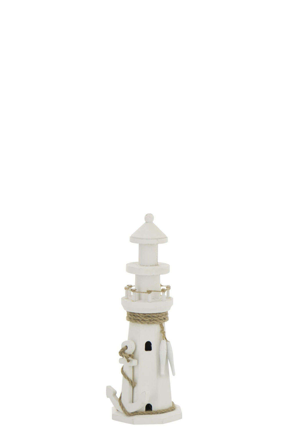 J-Line decoratie Vuurtoren - hout/touw - wit - S