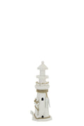 J-Line decoratie Vuurtoren - hout/touw - wit - S