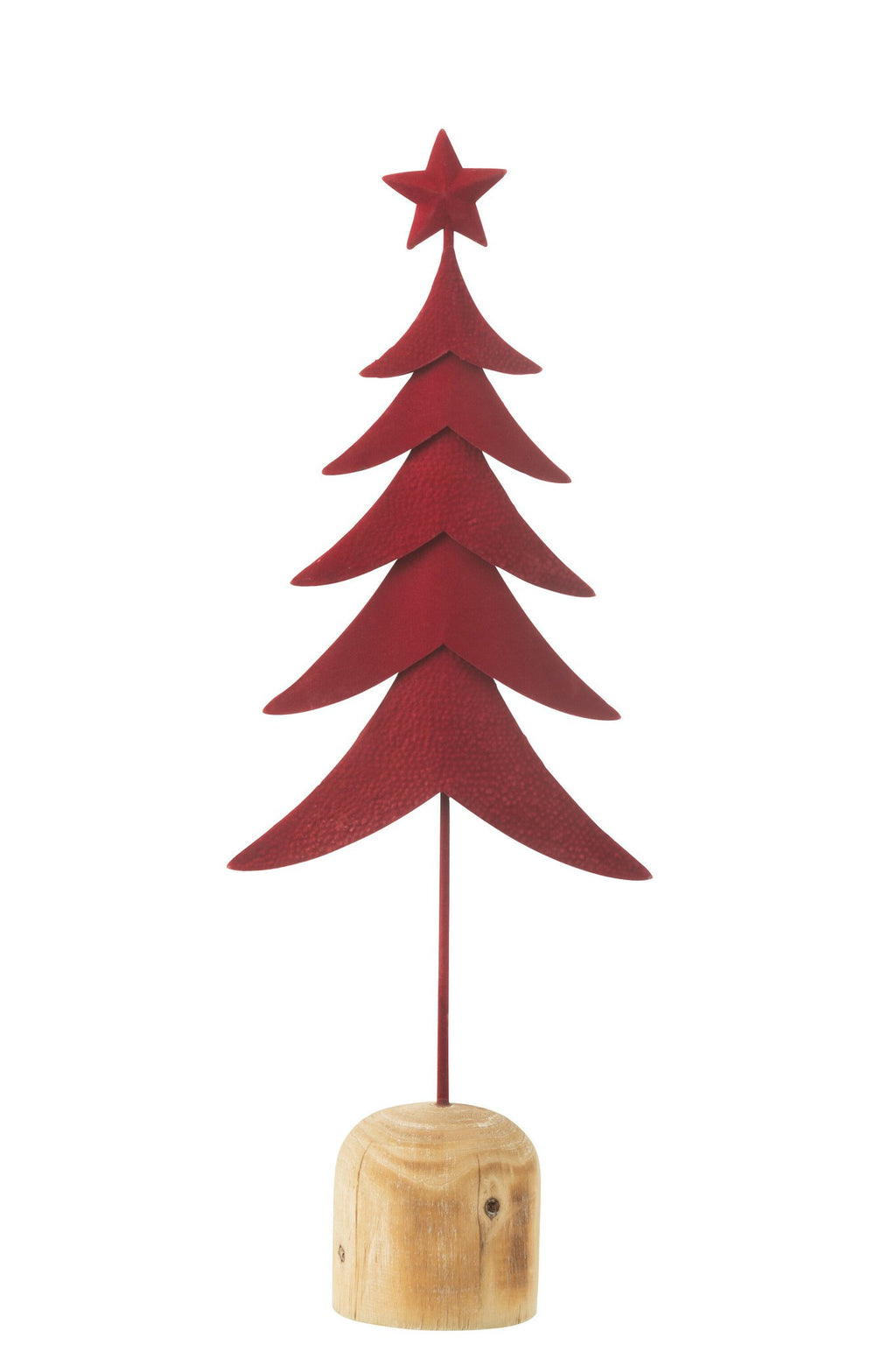 J-Line decoratie Kerstboom Op Voet + Ster - metaal/hout - rood - L