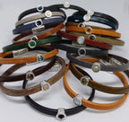Shorty leren armband antiek verzilverd