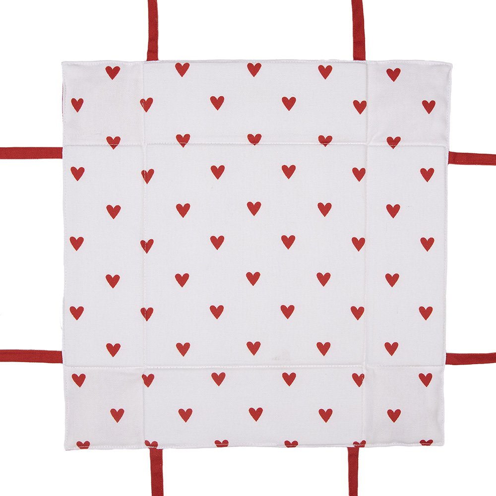 Broodmand 35x35x8 cm Wit Rood Katoen Hartjes