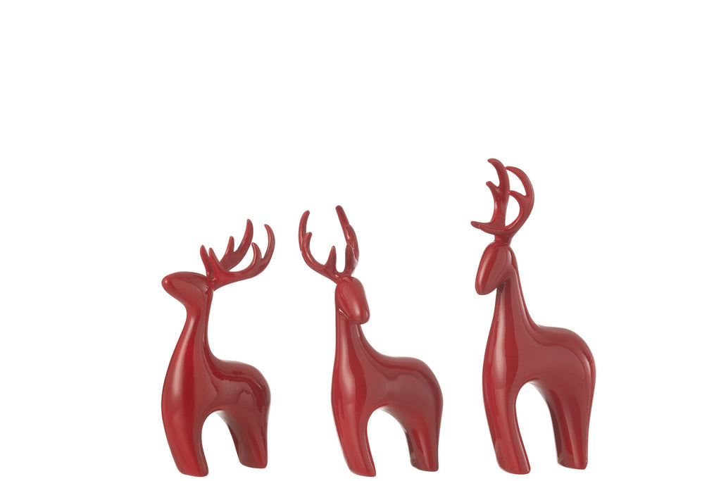 J-Line figuur Rendier Galvanisch - polyresin - rood - 3 stuks