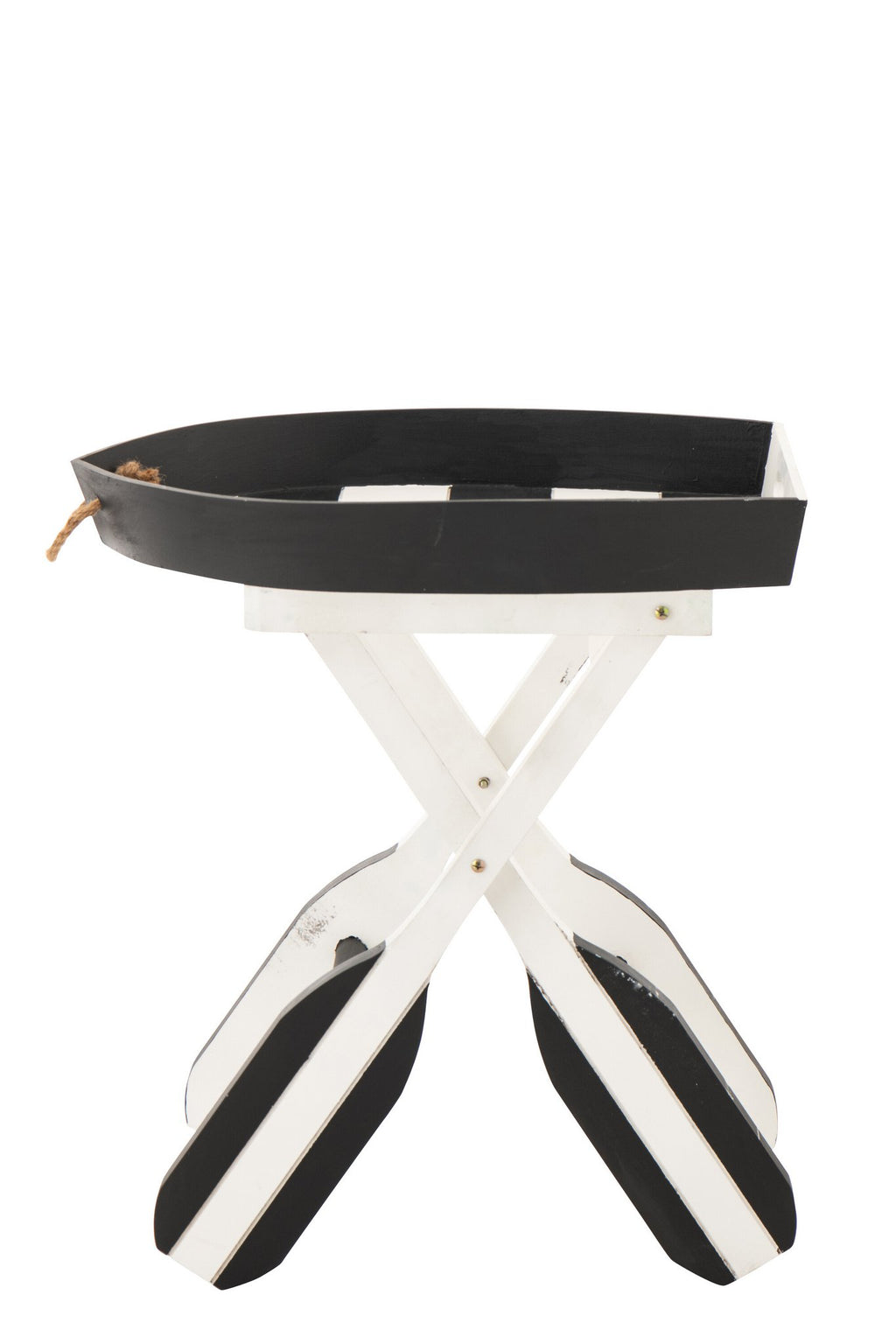 J-Line bijzettafel Boot Gestreept - hout - zwart/wit