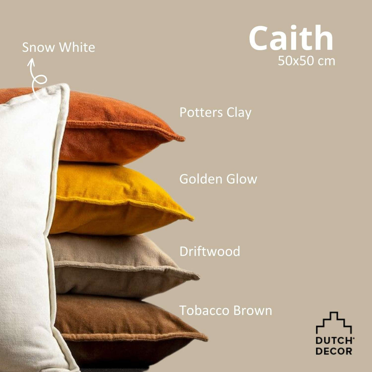 Nederlands decor Caith - Decoratief kussen 50x50 cm - 100% katoenen velours - Sneeuwwit - Wit