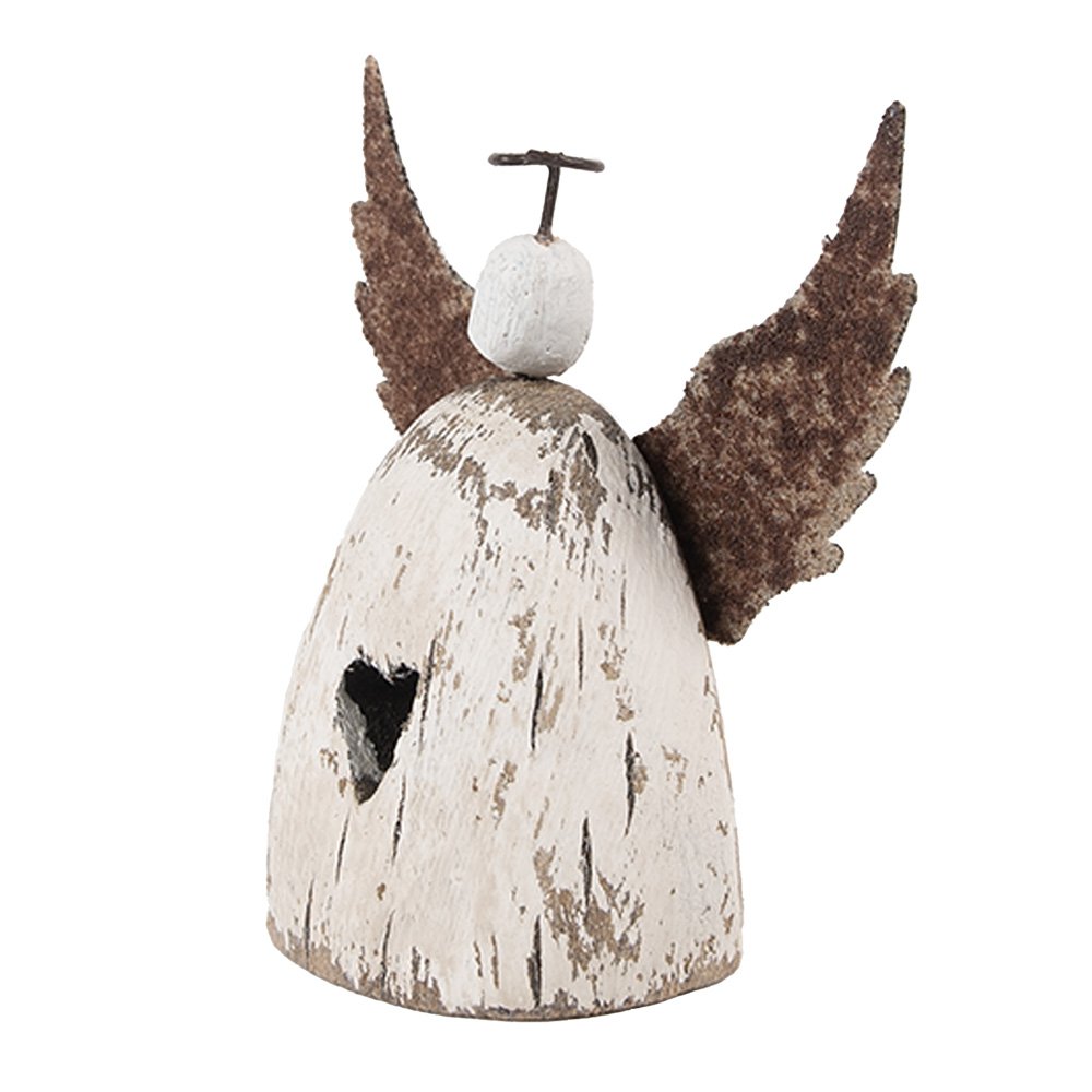 Decoratie Beeld Engel 11x5x11 cm wit Bruin Hout
