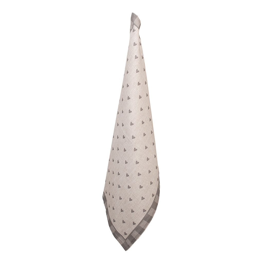 Theedoek 50x70 cm Beige Grijs Katoen Hartjes