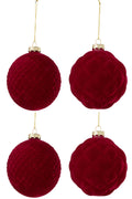 J-Line kerstbal - fluweel - rood - large - doos van 4