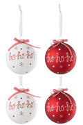 J-Line kerstbal Hoho - glas - rood/wit - large - doos van 4