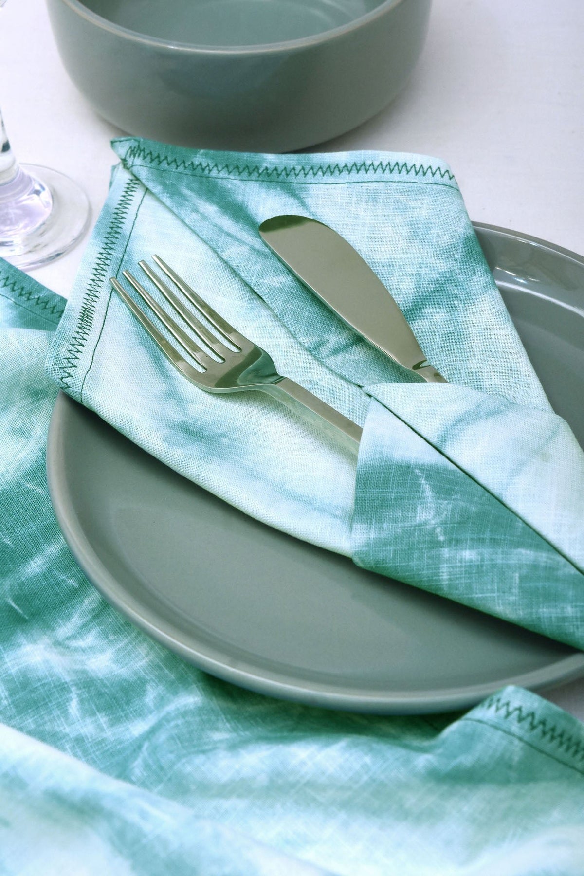 Linnen-katoenen servetten Tie-Dye Zeegroen - Set van 2