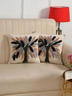 Set van 2 - Witte en groene vierkante kussenhoezen met bloemen – Decoratieve kussenslopen – Ademend katoen