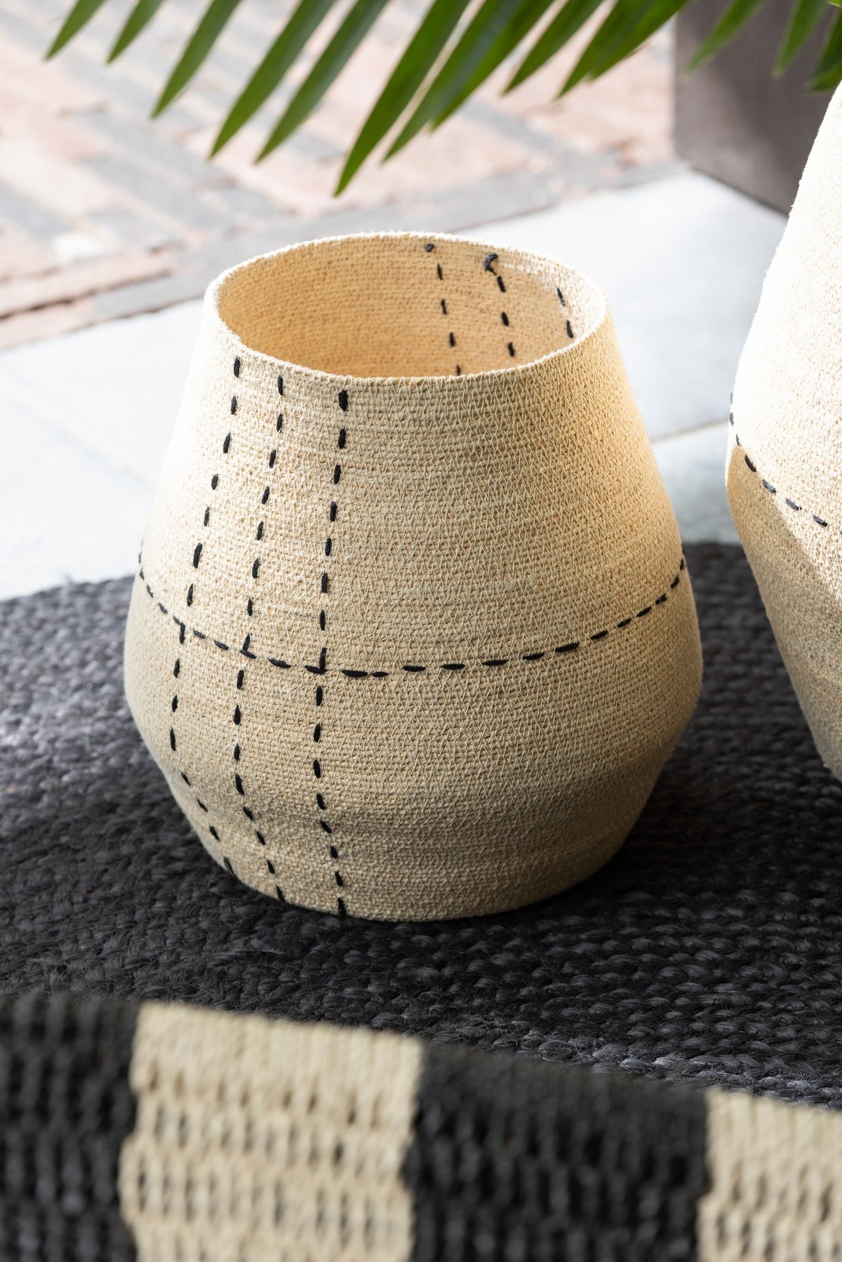 J-Line Set Van 2 Mand Stippellijnen Zeegras Naturel/Zwart