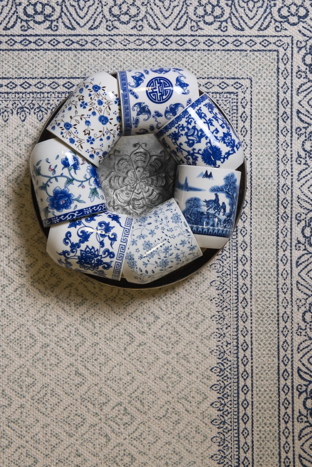Mok 100 ml Blauw Wit Porselein Bloemen Theemok