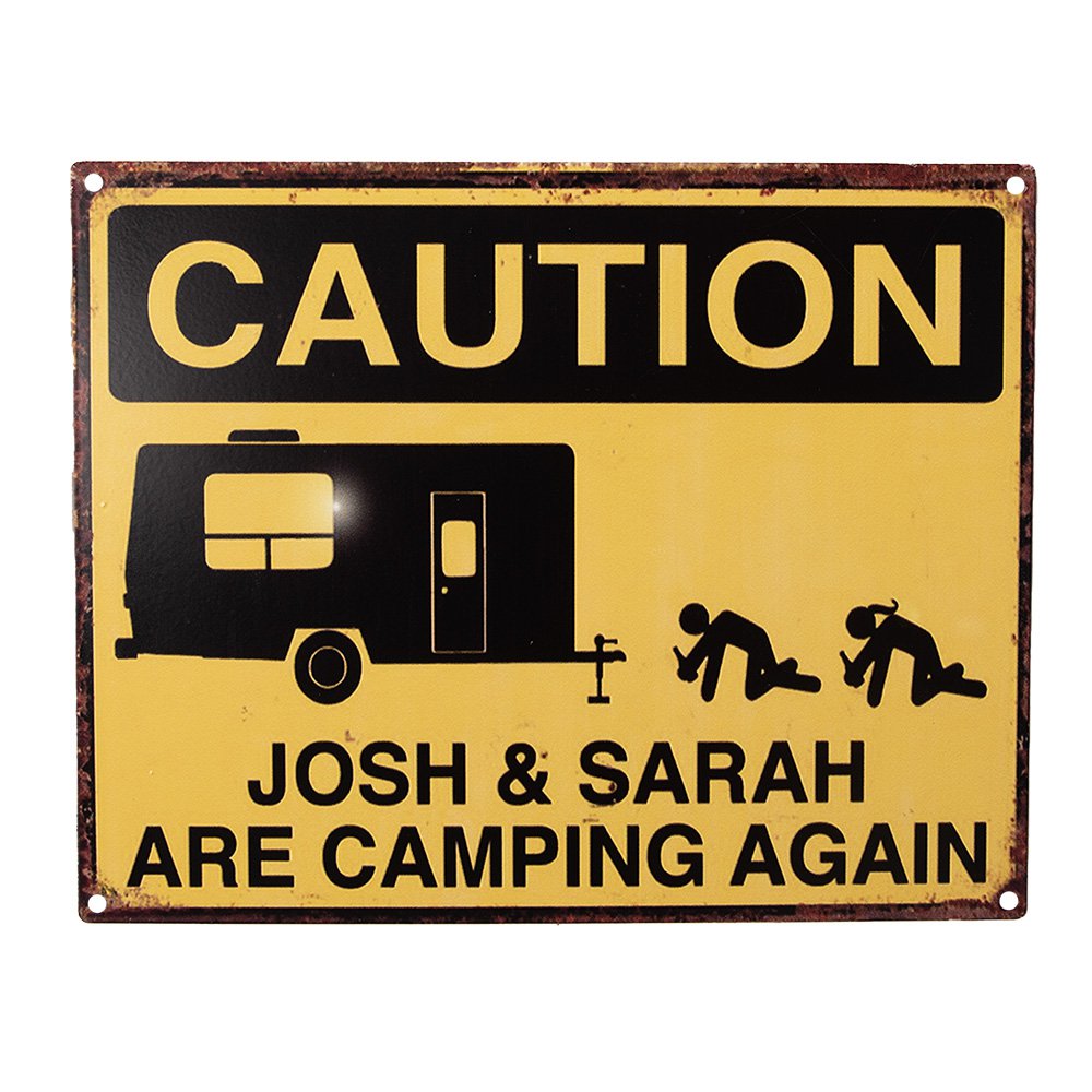 Tekstbord 25x20 cm Geel IJzer Caravan Wandbord