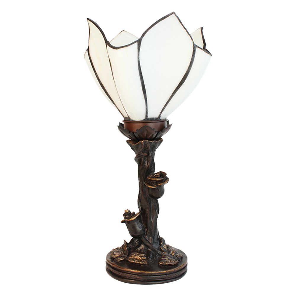 Tiffany Tafellamp 32 cm Wit Bruin Glas Tiffany Bureaulamp