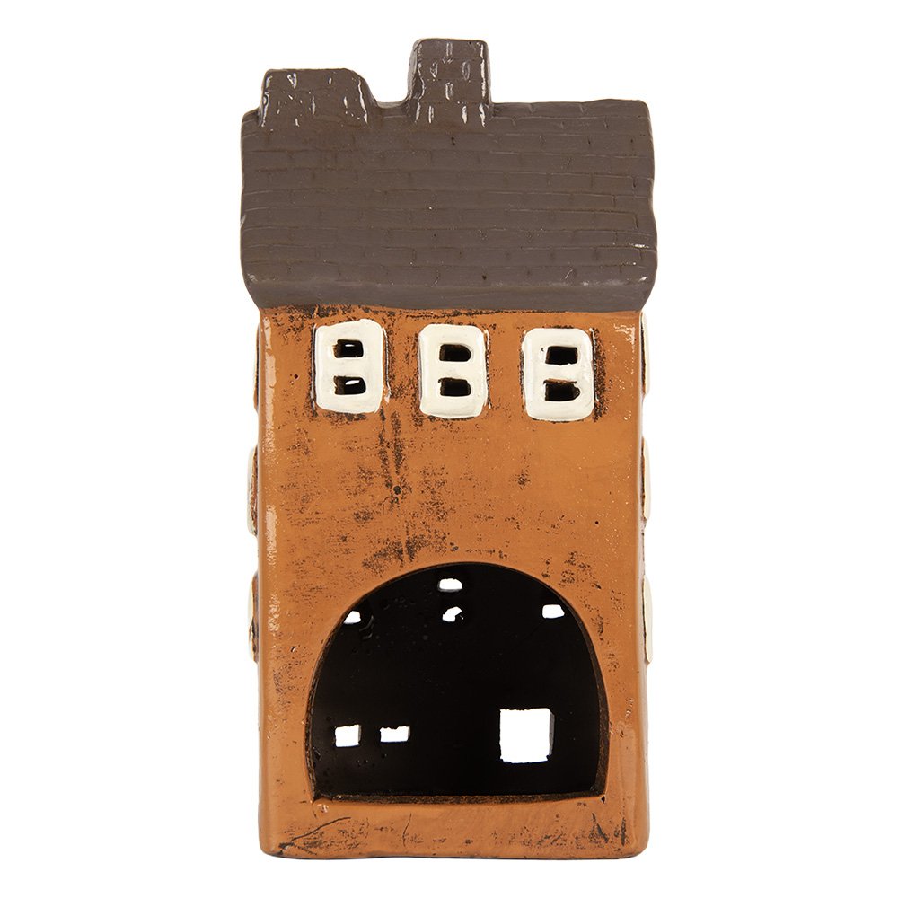 Waxinelichthouder Huis 12x10x23 cm Oranje Keramiek