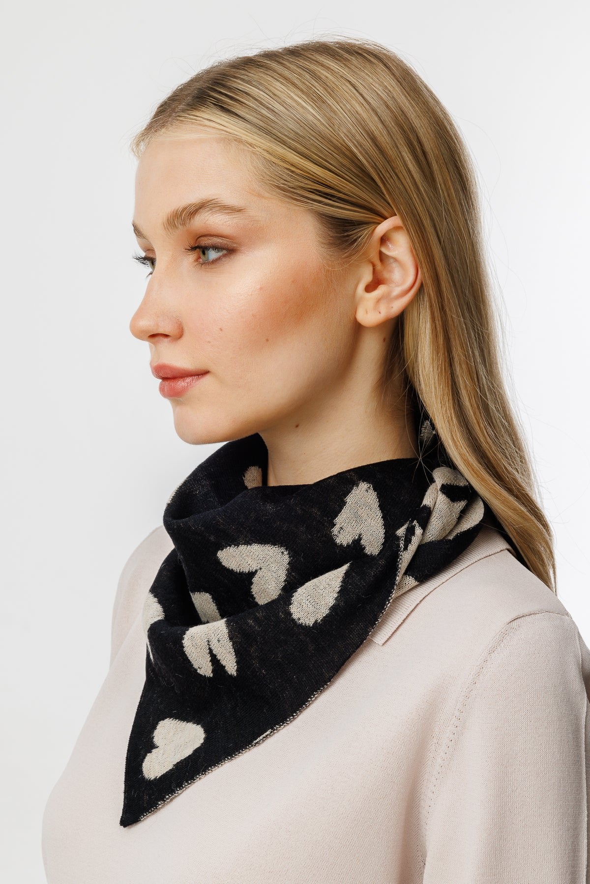 Harten vierkant foulard zwart-beige
