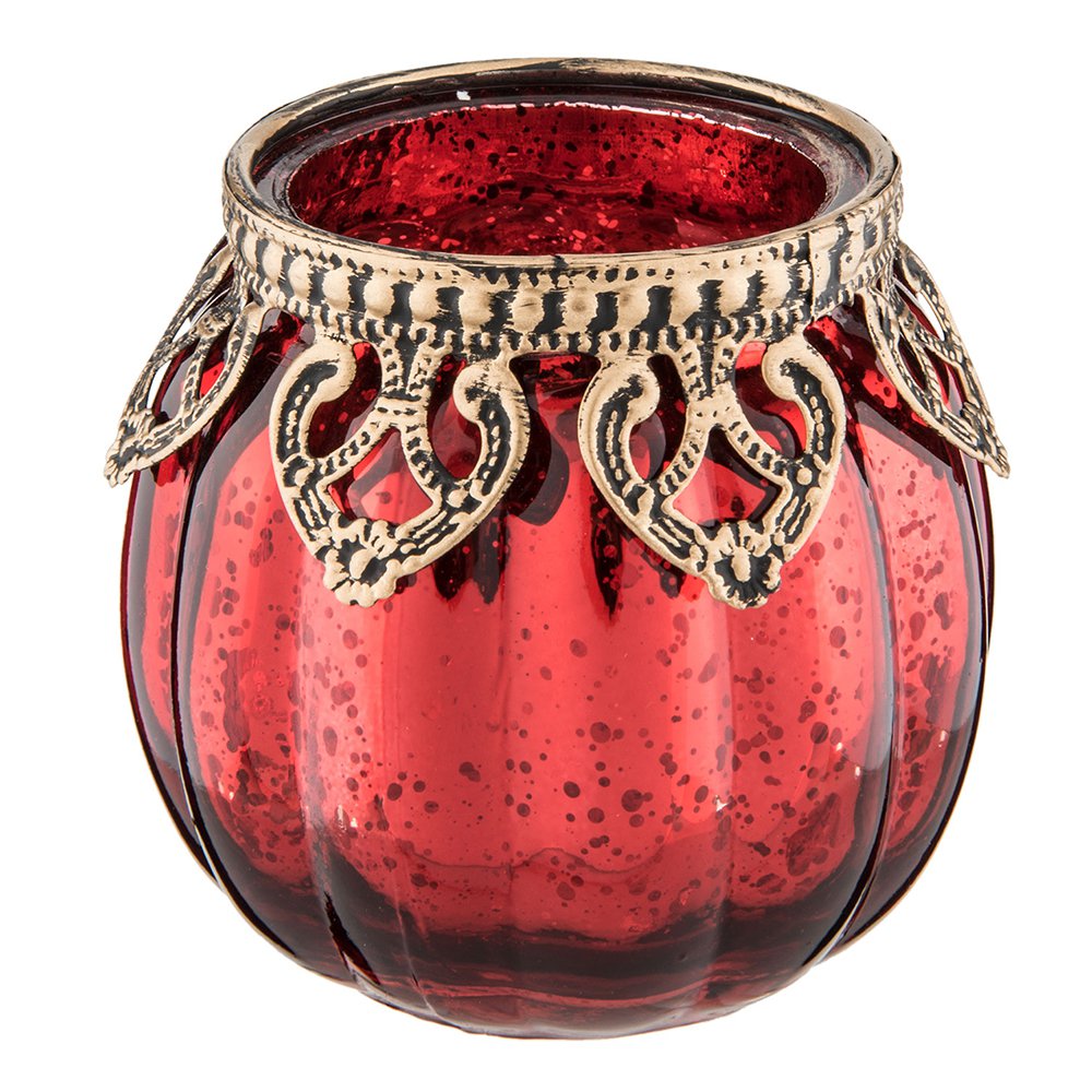 Theelichthouder Ø 8x8 cm Rood Goudkleurig Glas Waxinelichthouder