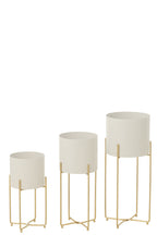 J-Line bloempot Rond - ijzer - goud/wit - set van 3