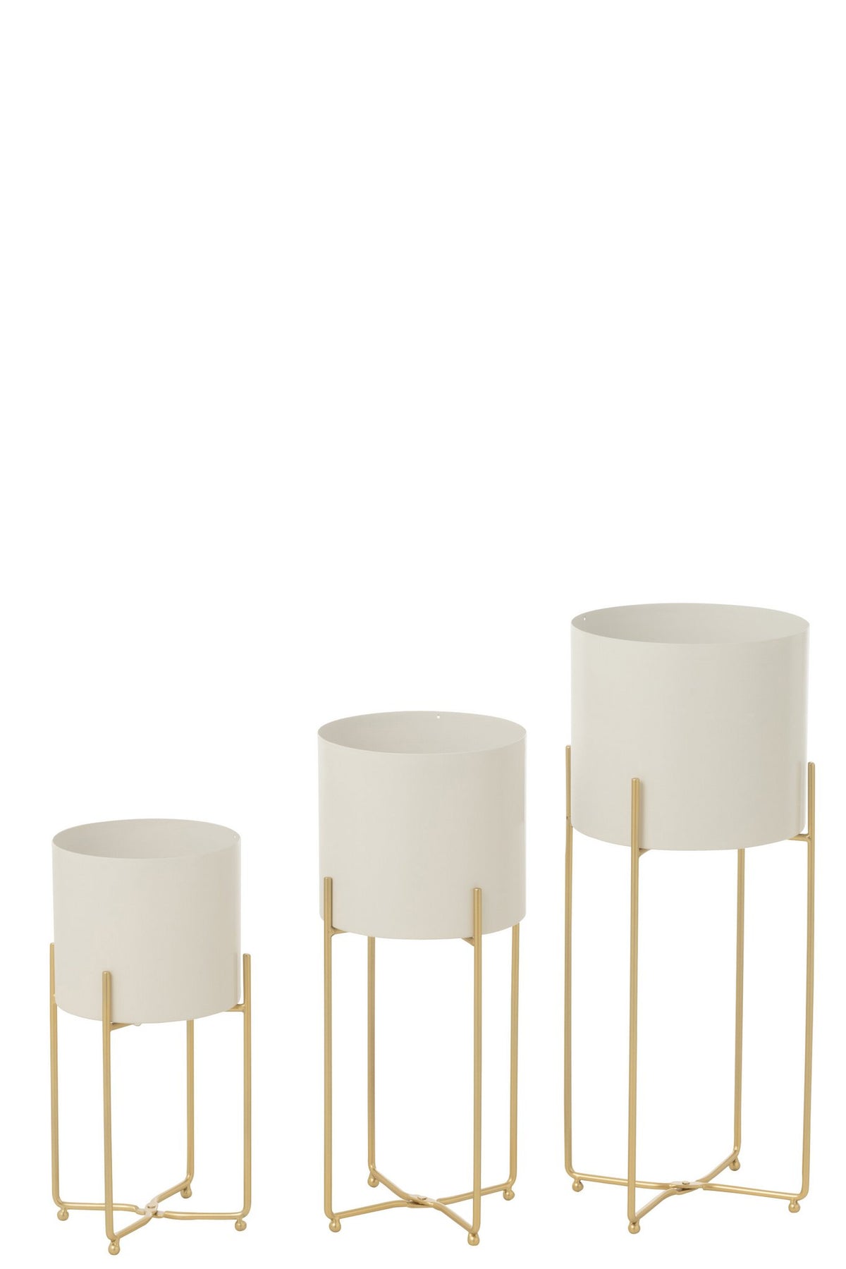 J-Line bloempot Rond - ijzer - goud/wit - set van 3