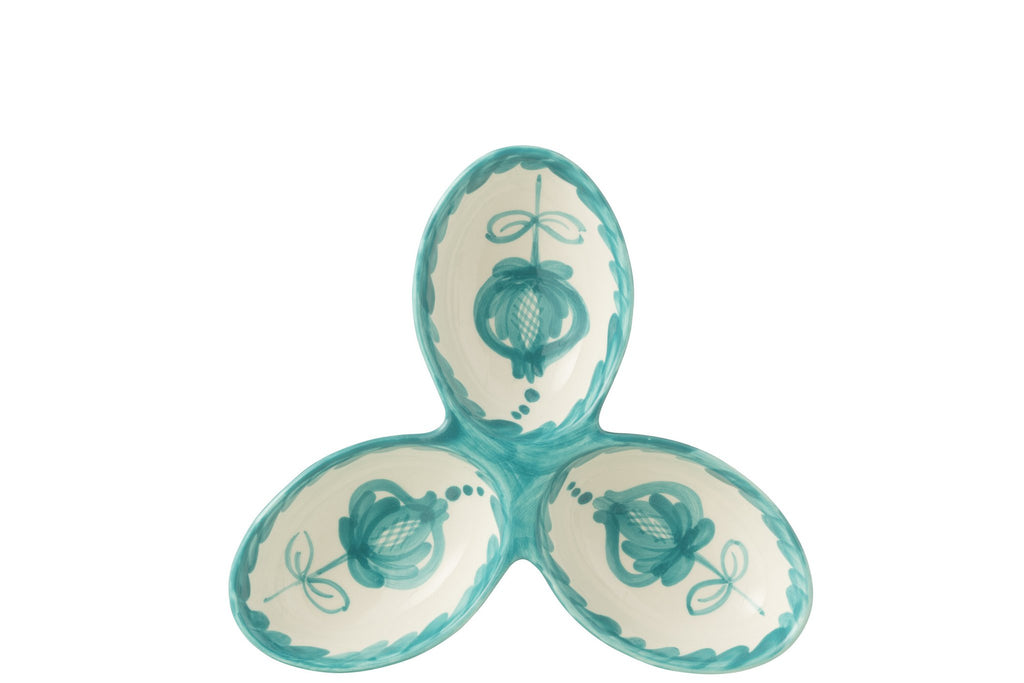 J-Line serveerschaal Granada Clover - keramiek - wit/aqua