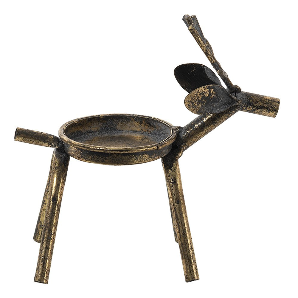 Kandelaar Rendieren 16x8x16 cm Koperkleurig Metaal Kaarsenstandaard