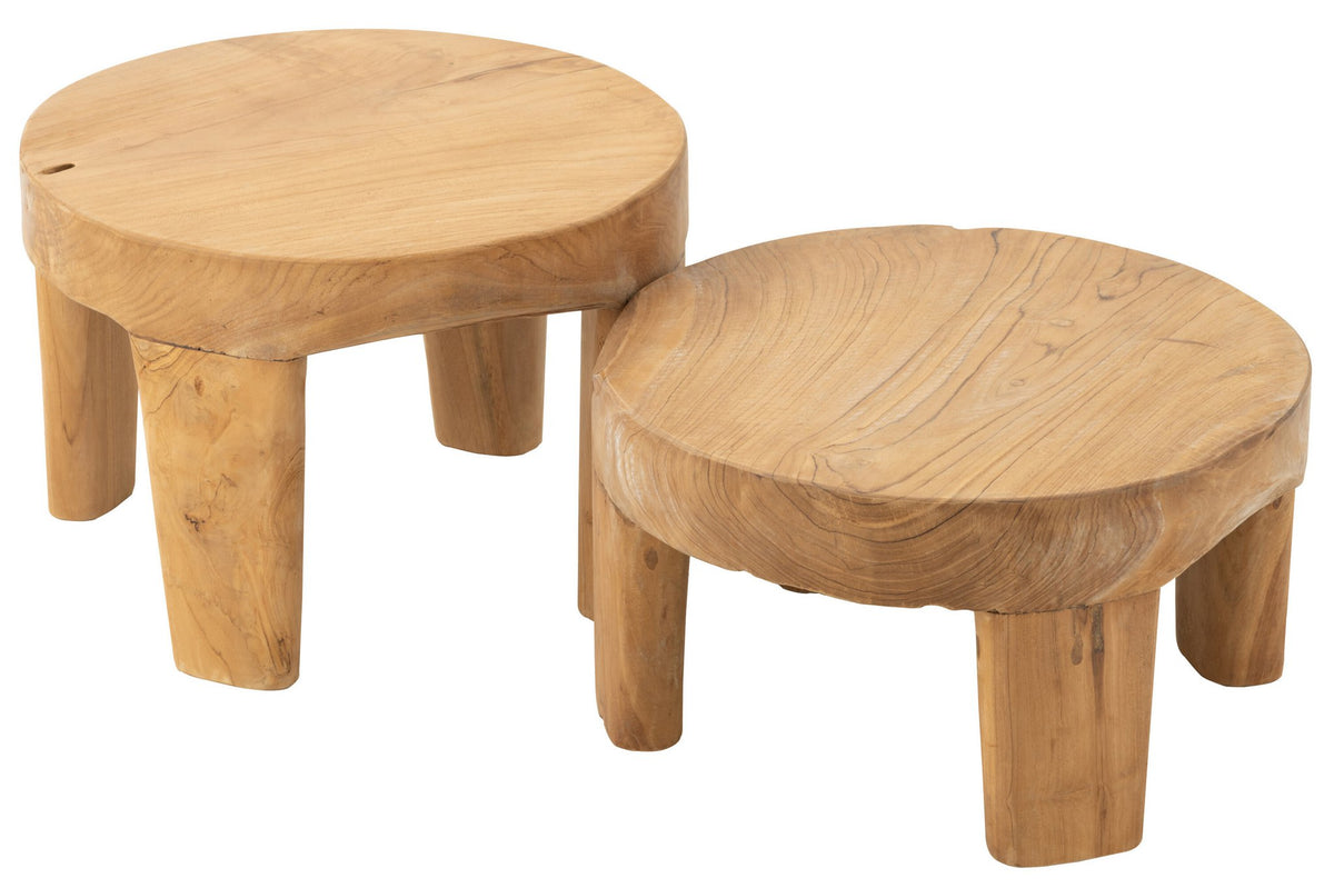 J-Line tafel Rond - hout - naturel - set van 2