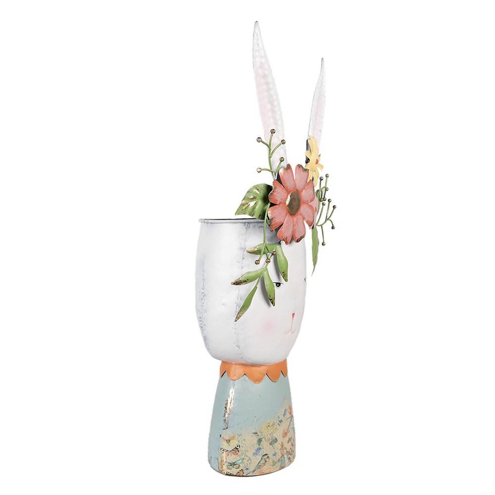 Bloempot Konijn 62 cm Wit Metaal Decoratie Beeld