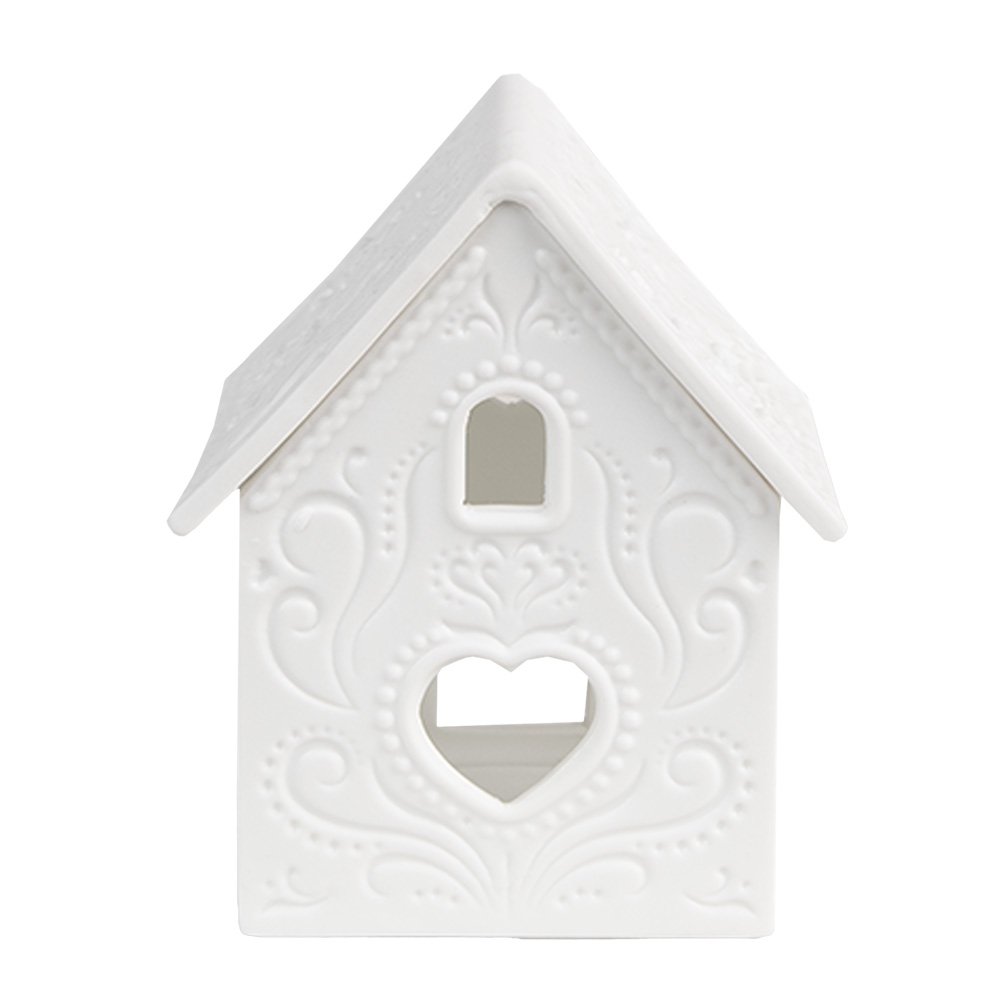 Waxinelichthouder Huis 7x8x9 cm Wit Porselein Theelichthouder