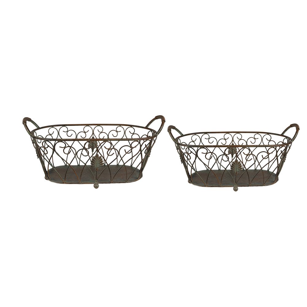 Opbergmand Set van 2 60x30x26 / 49x23x22 cm Groen Bruin IJzer Mand