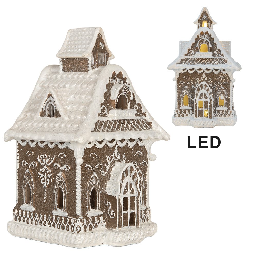 Gingerbread house met LED 13x12x20 cm Bruin Kunststof