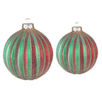 Kerstbal Set van 2 Ø 10 / Ø 8 cm Rood Groen Glas Kerstdecoratie
