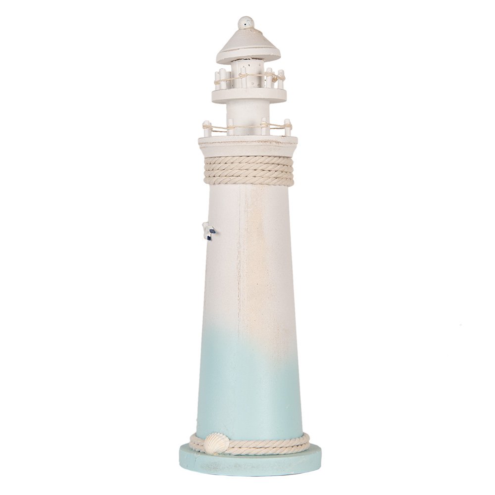 Decoratie Beeld Vuurtoren Ø 13x42 cm Wit Blauw MDF