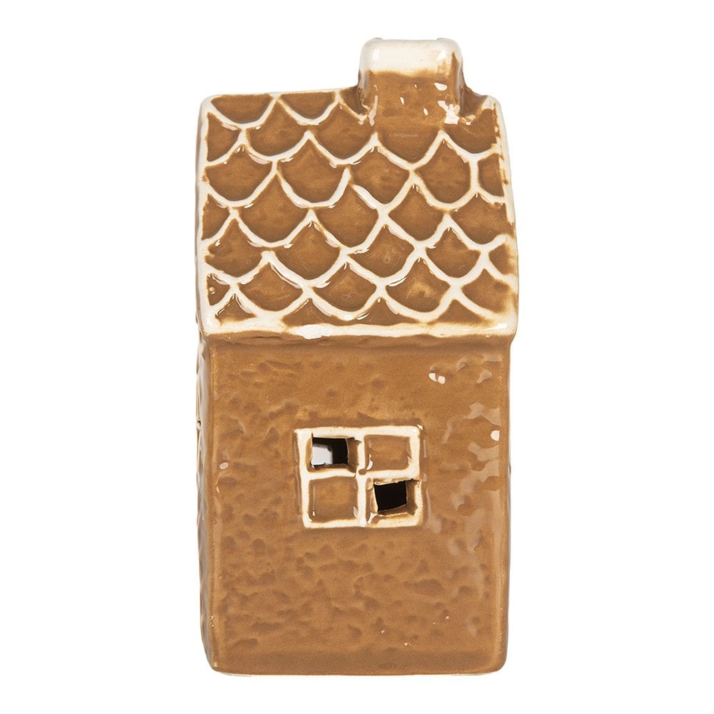 Gingerbread house met LED 7x6x12 cm Bruin Keramiek